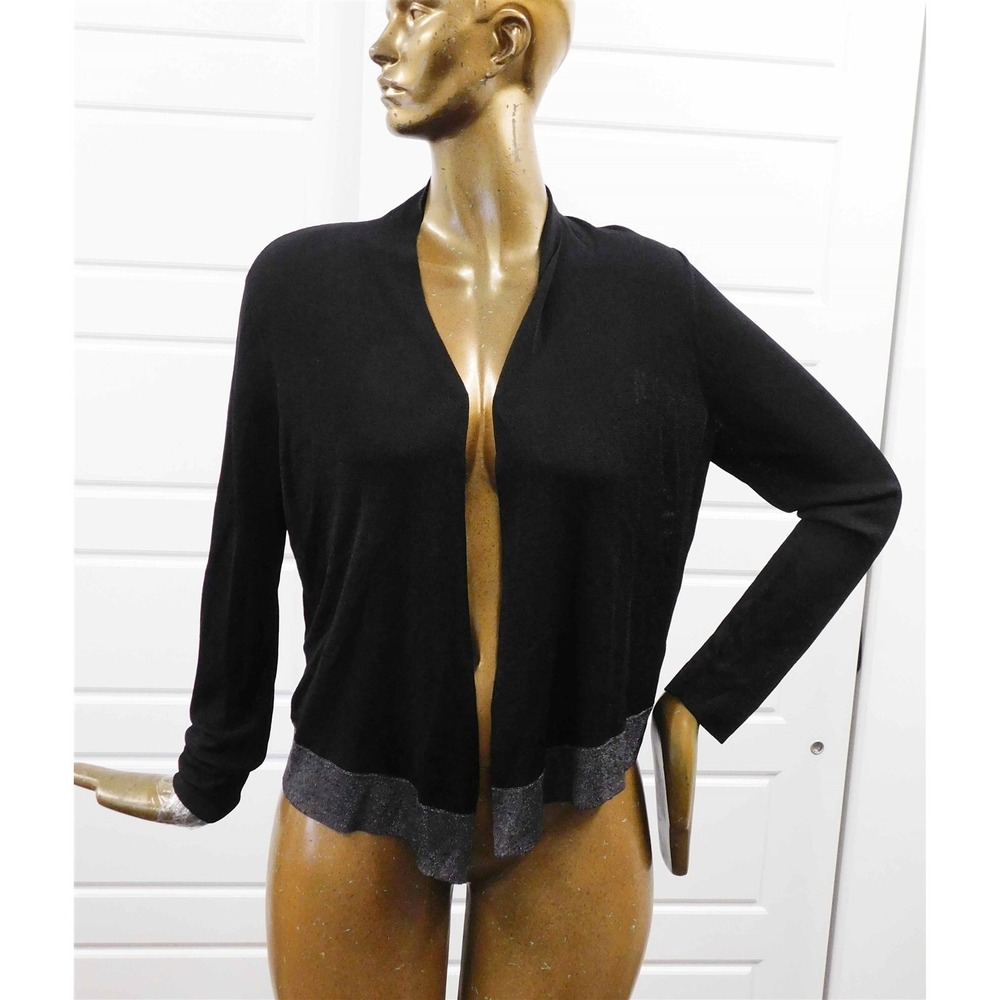 New Eileen Fisher Black Knit Metallic Open Cardigan Sweater $248rt sz L